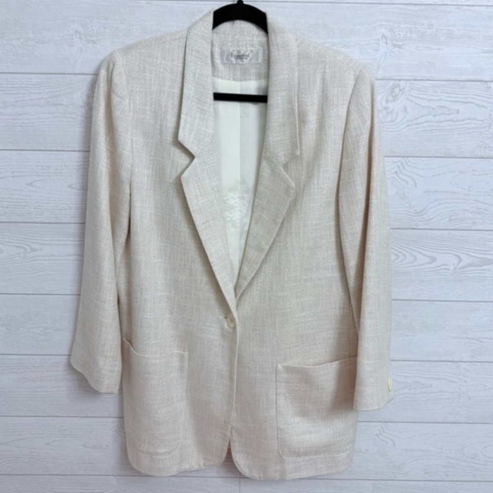 VTG Essential Elements Women's Cream Ivory Blazer Made In USA Sz XL